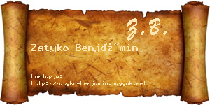Zatyko Benjámin névjegykártya